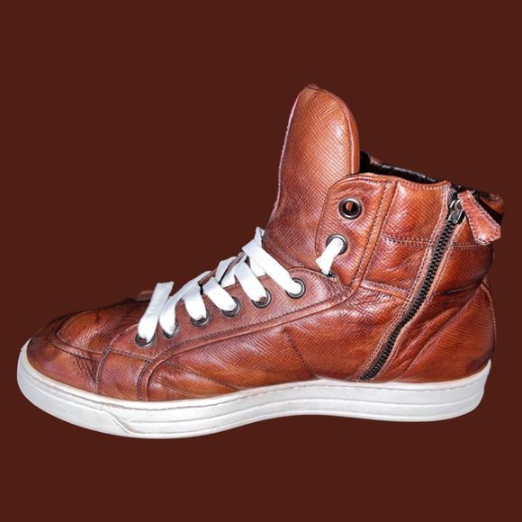 Prada Mens Old Nappa Leather High Top Sneaker Designer Calzature Uomo Size 8.5 F - Picture 10 of 10